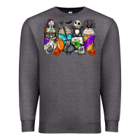 Charcoal Heather halloween cartoon characters coffee cups Premium Sweatshirt - Zillion Design Studio
