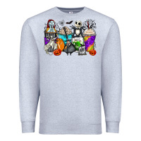 Heather Grey halloween cartoon characters coffee cups Premium Sweatshirt - Zillion Design Studio