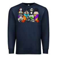 Navy halloween cartoon characters coffee cups Premium Sweatshirt - Zillion Design Studio