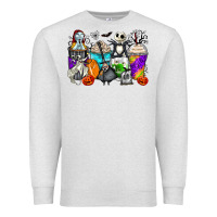 Oatmeal Heather halloween cartoon characters coffee cups Premium Sweatshirt - Zillion Design Studio