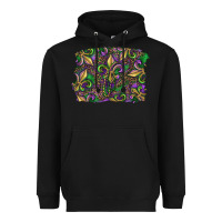 Black Mardi Gras Fleur De Lis Heavyweight Hoodie - RanaPortraitStore