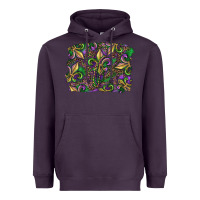 Plum Mardi Gras Fleur De Lis Heavyweight Hoodie - RanaPortraitStore