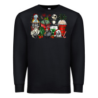Black Christmas cartoon characters coffee cups Premium Sweatshirt - Zillion Design Studio