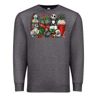 Charcoal Heather Christmas cartoon characters coffee cups Premium Sweatshirt - Zillion Design Studio