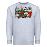 Heather Grey Christmas cartoon characters coffee cups Premium Sweatshirt - Zillion Design Studio