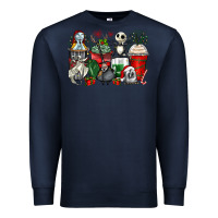 Navy Christmas cartoon characters coffee cups Premium Sweatshirt - Zillion Design Studio