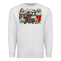 Oatmeal Heather Christmas cartoon characters coffee cups Premium Sweatshirt - Zillion Design Studio