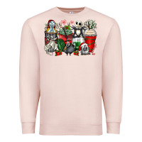 Pale Pink Christmas cartoon characters coffee cups Premium Sweatshirt - Zillion Design Studio