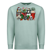 Seafoam Christmas cartoon characters coffee cups Premium Sweatshirt - Zillion Design Studio
