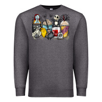 Charcoal Heather cartoon characters coffee cups Premium Sweatshirt - Zillion Design Studio