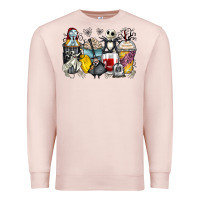 Pale Pink cartoon characters coffee cups Premium Sweatshirt - Zillion Design Studio
