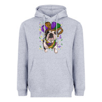 Heather Grey Mardi gras hat  english bulldog Heavyweight Hoodie - RanaPortraitStore