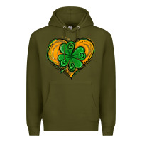 Army Green St. Patrick's Day Heart with Shamrock Premium Hoodie - Jasminsmagicworld
