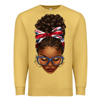 Antique Gold union jack flag afro messy bun Premium Sweatshirt - texasbilliewilder