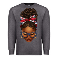 Charcoal Heather union jack flag afro messy bun Premium Sweatshirt - texasbilliewilder