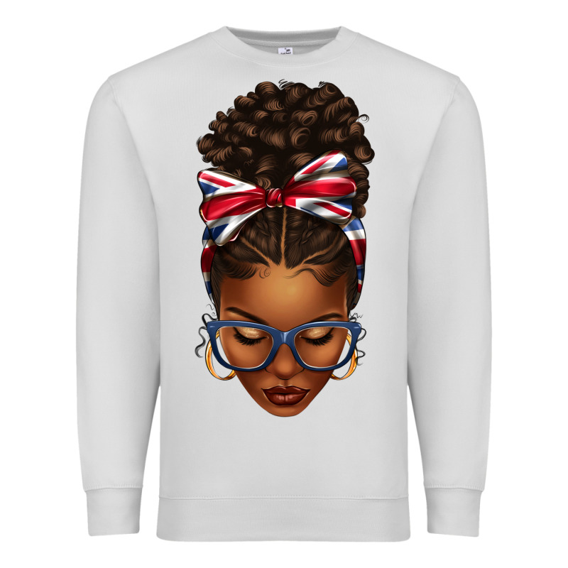 Union Jack Flag Afro Messy Bun Premium Sweatshirt by texasbilliewilder | Teevron