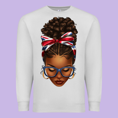 Union Jack Flag Afro Messy Bun Premium Sweatshirt Designed By Texasbilliewilder