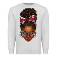 Dove Grey union jack flag afro messy bun Premium Sweatshirt - texasbilliewilder