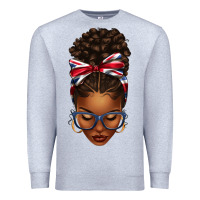 Heather Grey union jack flag afro messy bun Premium Sweatshirt - texasbilliewilder