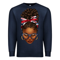 Navy union jack flag afro messy bun Premium Sweatshirt - texasbilliewilder