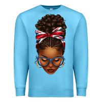 Ocean Blue union jack flag afro messy bun Premium Sweatshirt - texasbilliewilder