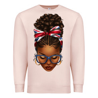 Pale Pink union jack flag afro messy bun Premium Sweatshirt - texasbilliewilder
