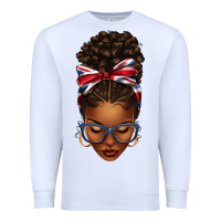 White union jack flag afro messy bun Premium Sweatshirt - texasbilliewilder
