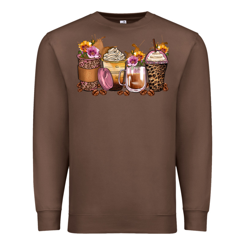 Leopard Rose Glitter Flowers Coffee Cups Premium Sweatshirt by Zillion Design Studio | Teevron
