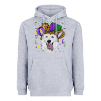 Heather Grey mardi gras hat  white shepherd Heavyweight Hoodie - RanaPortraitStore