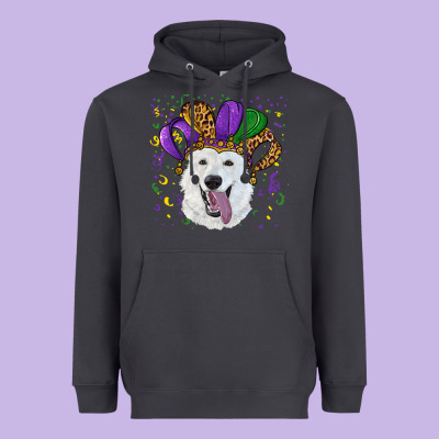 Heavyweight Hoodie mardi gras hat  white shepherd