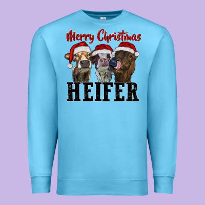 Merry Christmas Heifer Premium Sweatshirt Designed By Ranaportraitstore