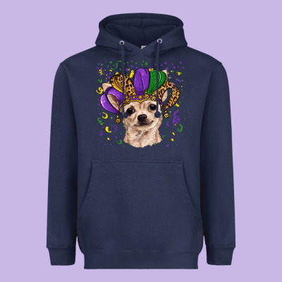 Heavyweight Hoodie mardi gras hat chihuahua