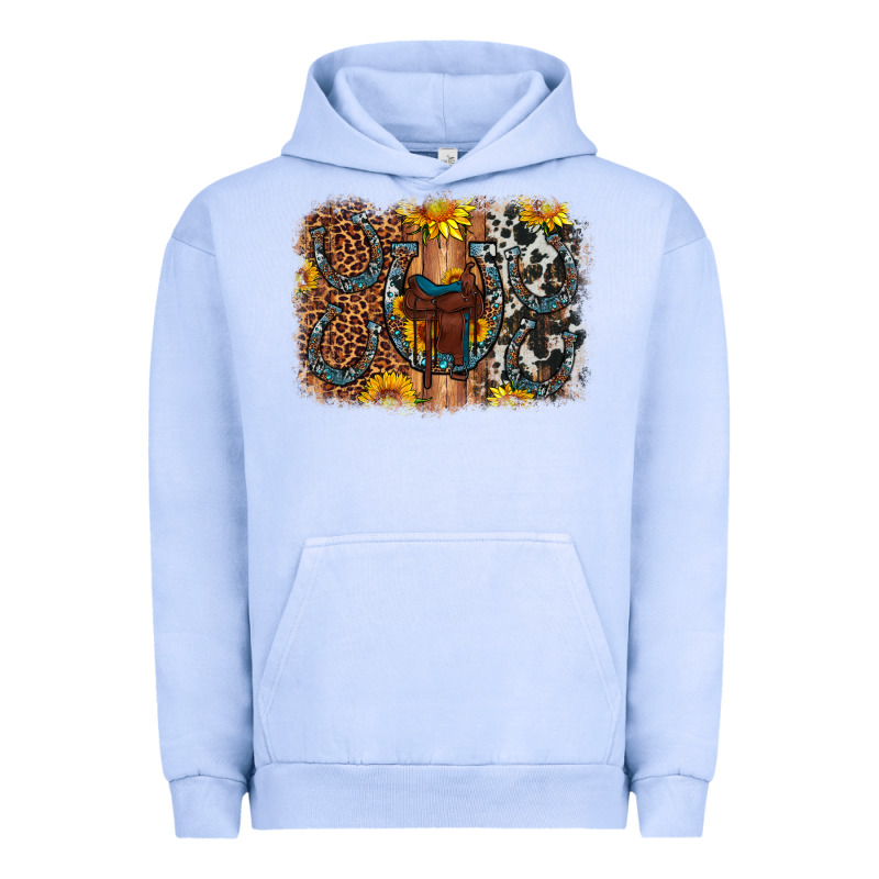 Saddle Sunflower Horseshoe Cowhide Leopard Background Urban Hoodie by Artiststas | Teevron