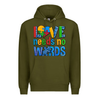 Army Green love needs no words autism Premium Hoodie - AdoDesignShop