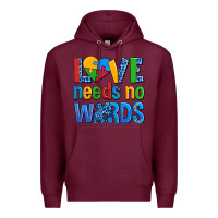 Burgundy love needs no words autism Premium Hoodie - AdoDesignShop