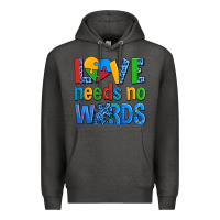 Charcoal Heather love needs no words autism Premium Hoodie - AdoDesignShop