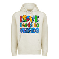 Oatmeal Heather love needs no words autism Premium Hoodie - AdoDesignShop