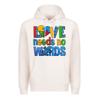 Pale Pink love needs no words autism Premium Hoodie - AdoDesignShop