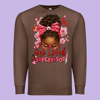 One Loved Supervisor Afro Messy Bun Premium Sweatshirt Designed By Texasbilliewilder