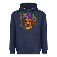 Navy mardi gras hat dachshund Heavyweight Hoodie - RanaPortraitStore