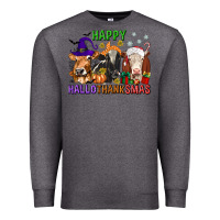 Charcoal Heather happy hallothanksmas with cow Premium Sweatshirt - texasbilliewilder