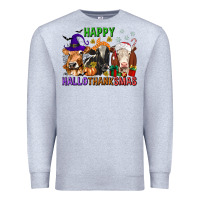 Heather Grey happy hallothanksmas with cow Premium Sweatshirt - texasbilliewilder