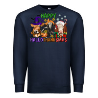 Navy happy hallothanksmas with cow Premium Sweatshirt - texasbilliewilder