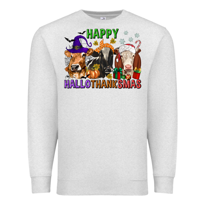 Happy Hallothanksmas With Cow Premium Sweatshirt by texasbilliewilder | Teevron