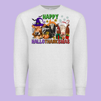 Happy Hallothanksmas With Cow Premium Sweatshirt Designed By Texasbilliewilder