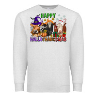 Oatmeal Heather happy hallothanksmas with cow Premium Sweatshirt - texasbilliewilder