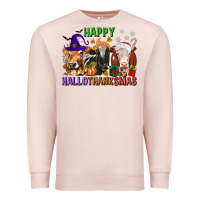 Pale Pink happy hallothanksmas with cow Premium Sweatshirt - texasbilliewilder