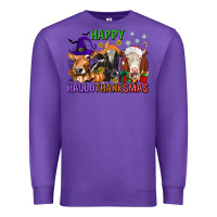 Purple happy hallothanksmas with cow Premium Sweatshirt - texasbilliewilder