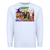 White happy hallothanksmas with cow Premium Sweatshirt - texasbilliewilder