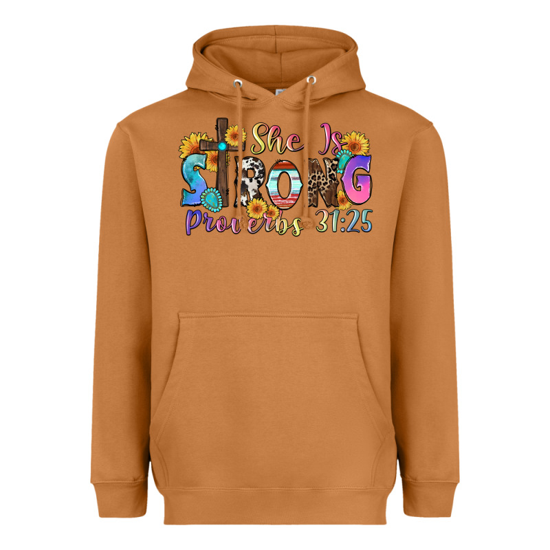 She Is Strong Proverbs 31 25 Heavyweight Hoodie by Zillion Design Studio | Teevron